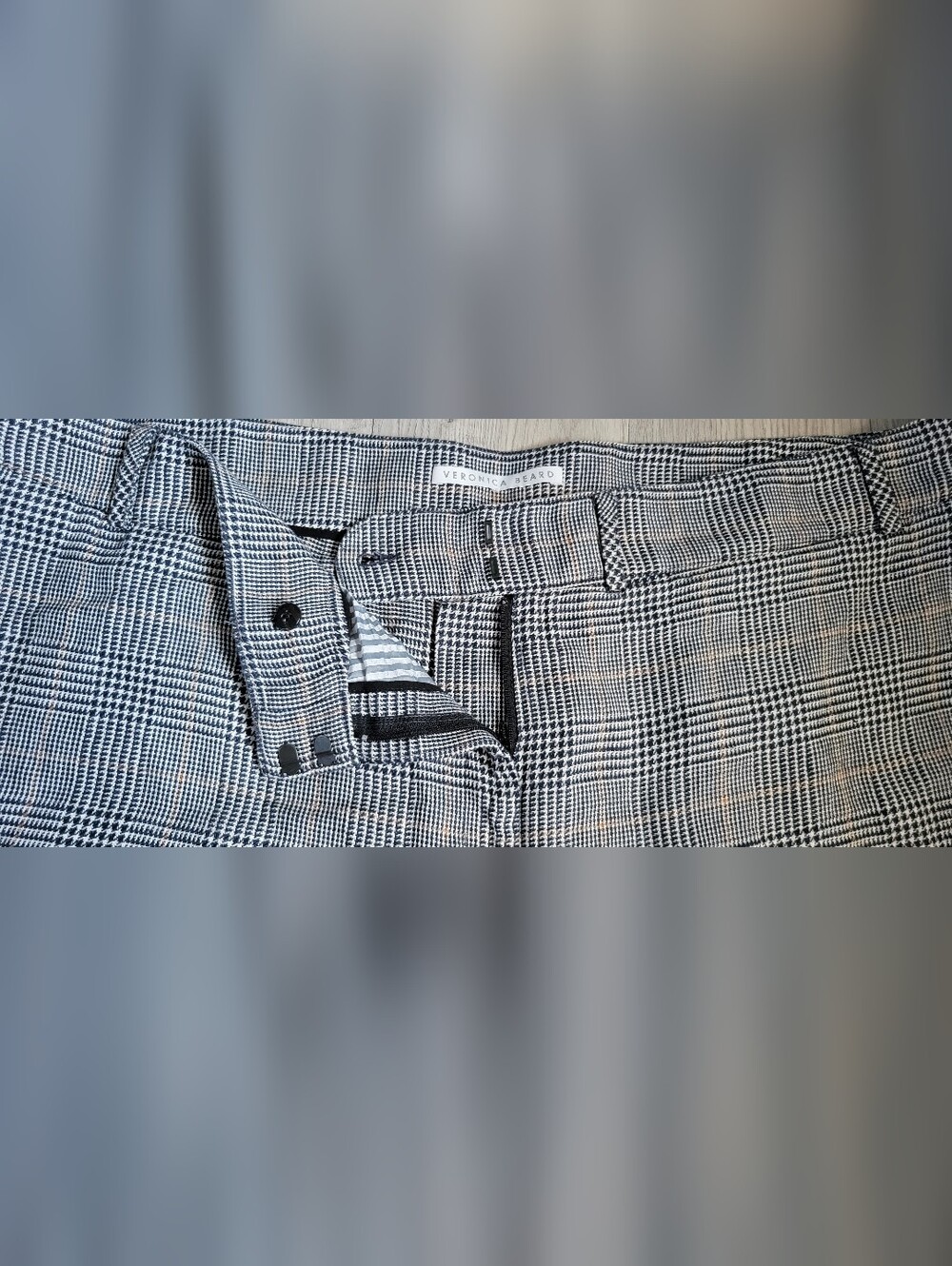 Veronica Beard Gemini Linen Blend Houndstooth Plaid Crop Pant in Navy Multi, 26 - Picture 10 of 16